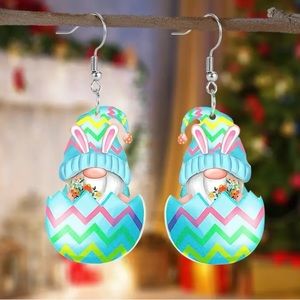 🎉 BOGO 1/2 OFF ❗️Blue Striped Easter Egg Dwarf Acrylic Drop Dangle Earrings